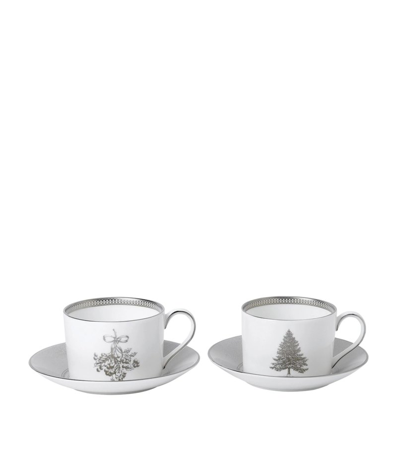 wedgwood winter white teacups and saucers set of 2 | Постельное белье с доставкой по Казахстану и СНГ
