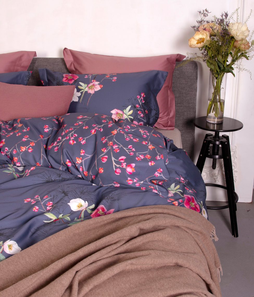 decoflux bed linen set patalynes komplektas blossom dark blue 7 1 | Постельное белье с доставкой по Казахстану и СНГ